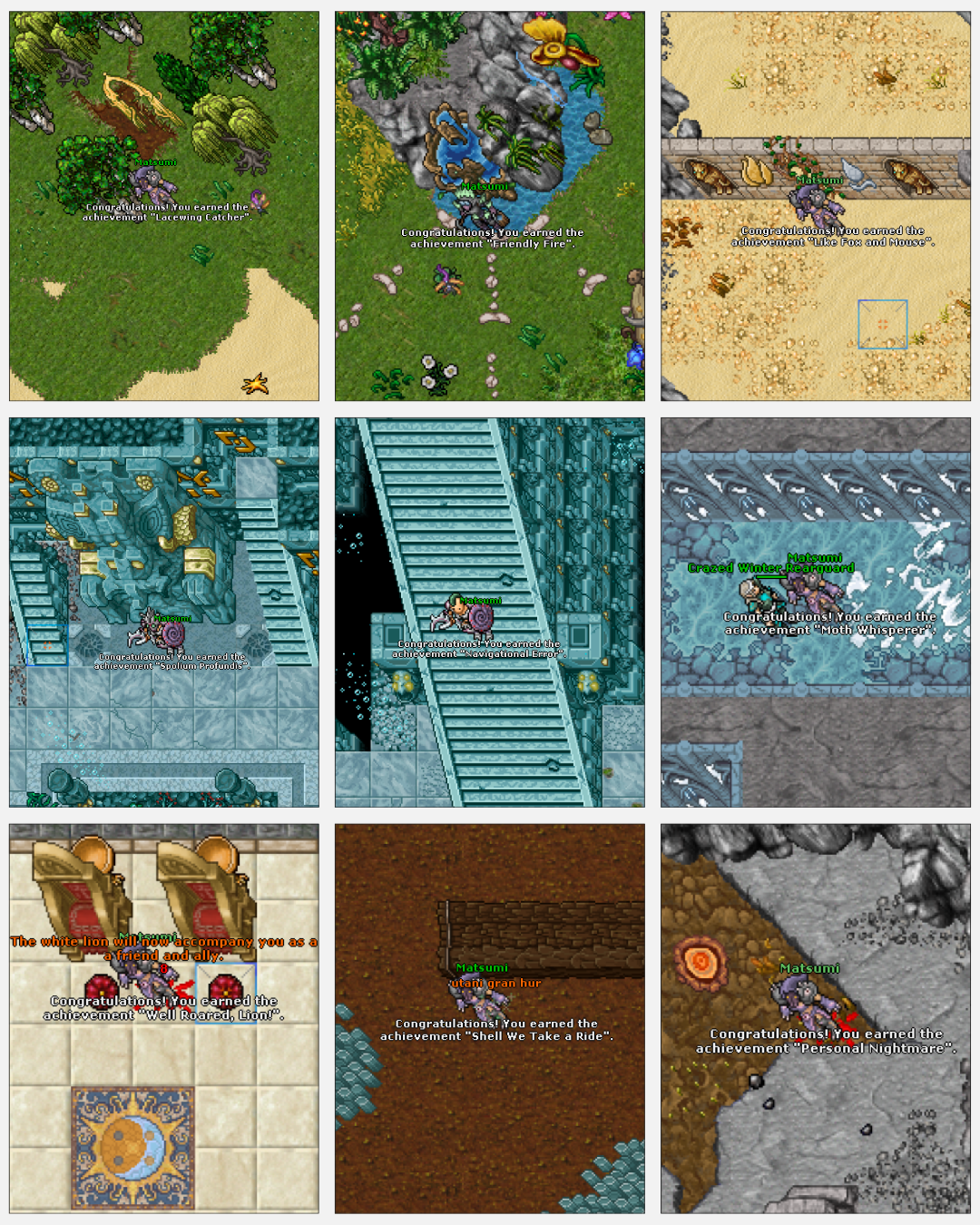 Pra mostrar que nem só de boss checks se vive: alguns achievements dessa semana.

Agradecimento especial para o Tsurugi. Valeu pelos itens! (:

